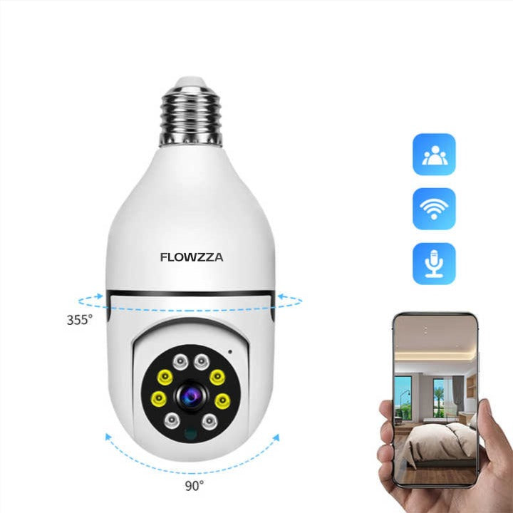 Flowzza™ Light Bulb Security Camera 360 Degree Rotation With Mic & Speaker