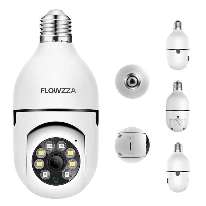 Flowzza™ Light Bulb Security Camera 360 Degree Rotation With Mic & Speaker