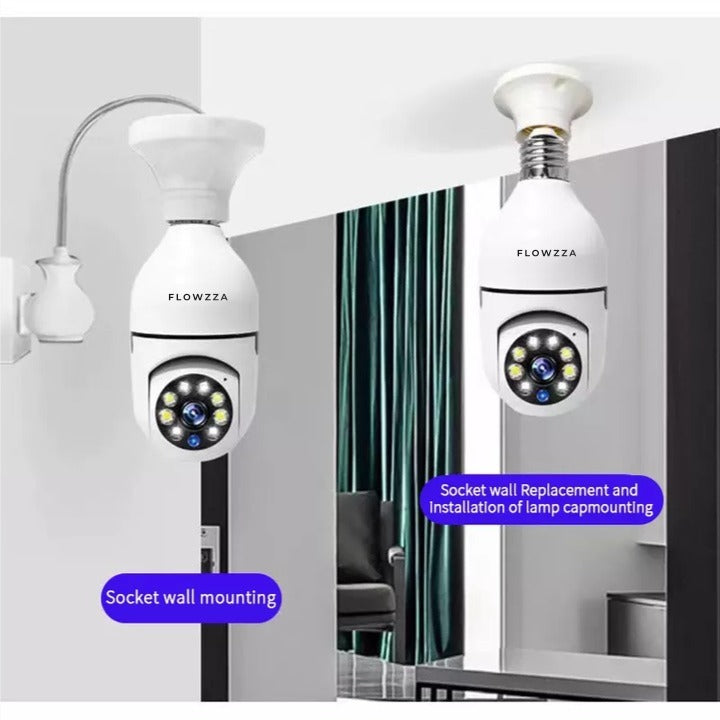 Flowzza™ Light Bulb Security Camera 360 Degree Rotation With Mic & Speaker