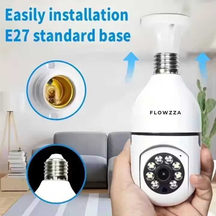 Flowzza™ Light Bulb Security Camera 360 Degree Rotation With Mic & Speaker